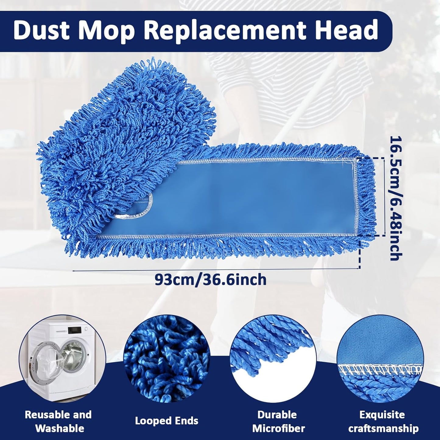 3 Pack 36 Inch Dust Mop Replacement Head Washable Medium Microfiber Mop Head for Commercial and Residential Use