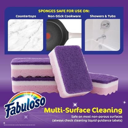 Fabuloso Scratch-Free Kitchen Dish Sponges, Purple Cellulose Scrubber Sponge with Scouring Pad for Dishes, Pots, Pans, Counters and Sinks, Tough on Messes, 4.25 x 2.75 x 1.25 in, 6 Count