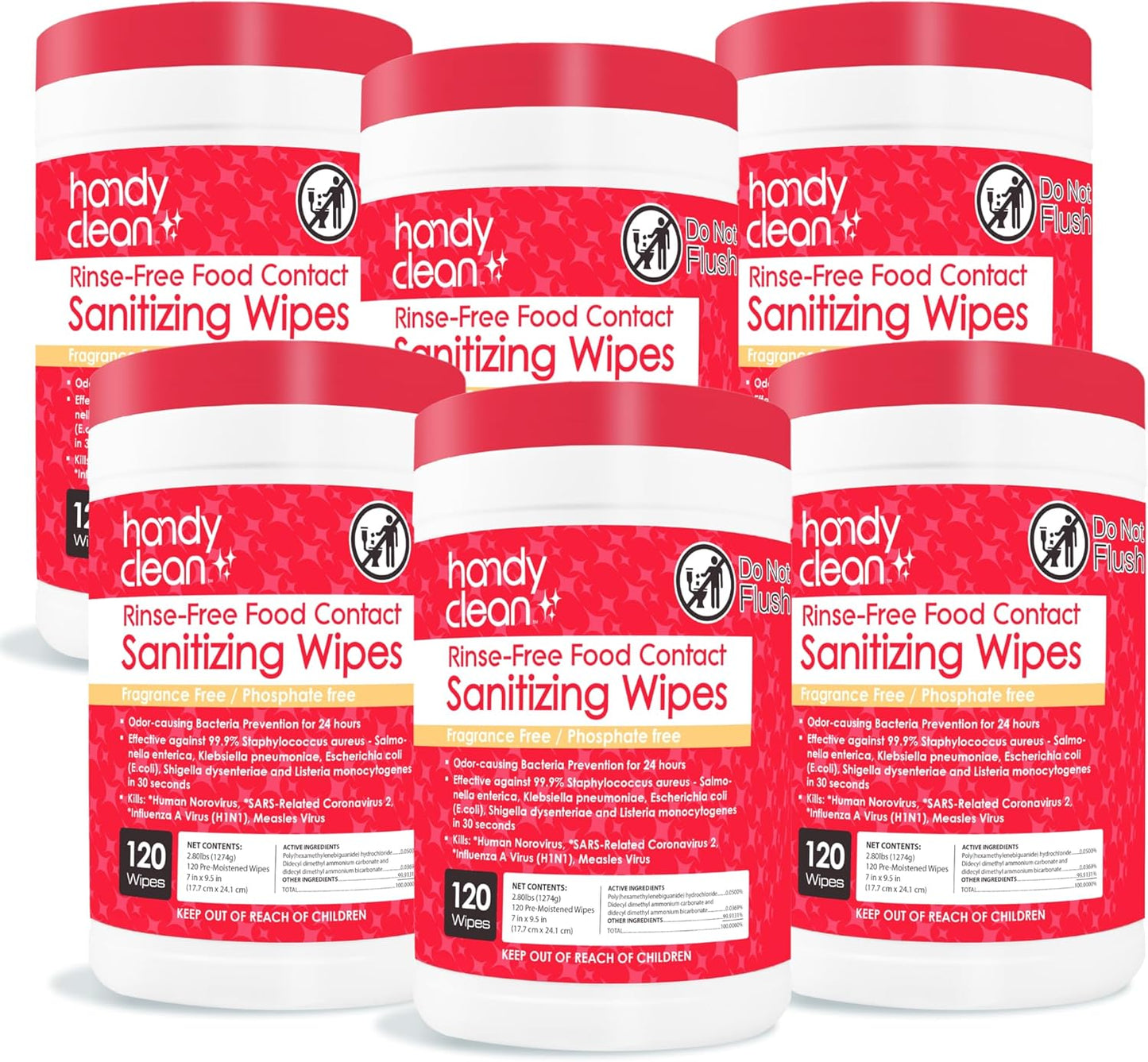 HandyClean Rinse-Free Food Contact Sanitizing Wipes Canister, Multi Surface Cleaning Supplies for Kitchen and Professional Setting One Canister (120 Wipes)