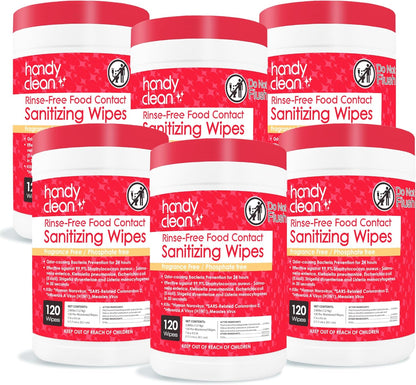 HandyClean Rinse-Free Food Contact Sanitizing Wipes Canister, Multi Surface Cleaning Supplies for Kitchen and Professional Setting One Canister (120 Wipes)