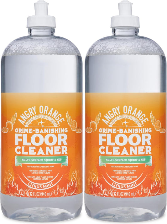 ANGRY ORANGE Hardwood Floor Cleaner - No-Rinse, Pet-Safe, Residue Free Multi-surface Cleaning Solution for Pet Urine, Grime & Everyday Dirt - Made in USA - Citrus Mint - 32 oz - Value 2 Pack