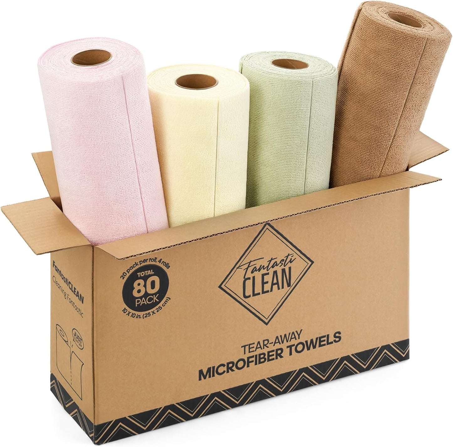Fantasticlean Kitchen Towels - 40 Sheets - Reusable Washable Dishcloth Rolls, Super Absorbent, Premium Microfiber Cleaning Cloths, 10'' by 10'' (Beige, MossGreen)