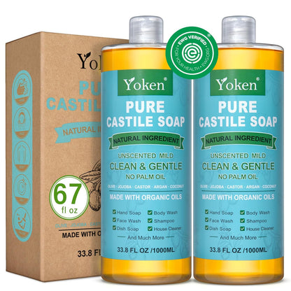 Yoken Castile Soap Liquid EWG Verified(1 Gallon, Unscented) Pure-Castile Liquid Soap for Body, Face, Hand, Pets, Laundry, Dish Soap and More - Made With Organic Oil, Vegan, Clean & Gentle, Versatile