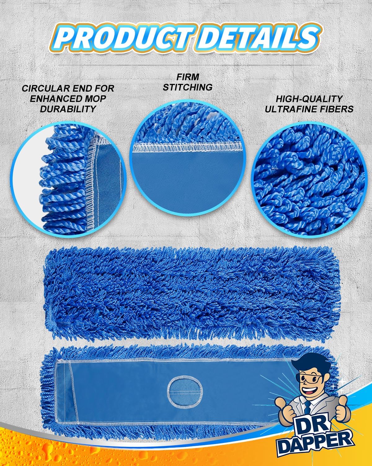 DR DAPPER 36-Inch Commercial Dust Mop Head, Large Washable Microfiber Dust Mop Replacement Head, Sweeper and Janitorial Supplies (Blue-2 Pack)
