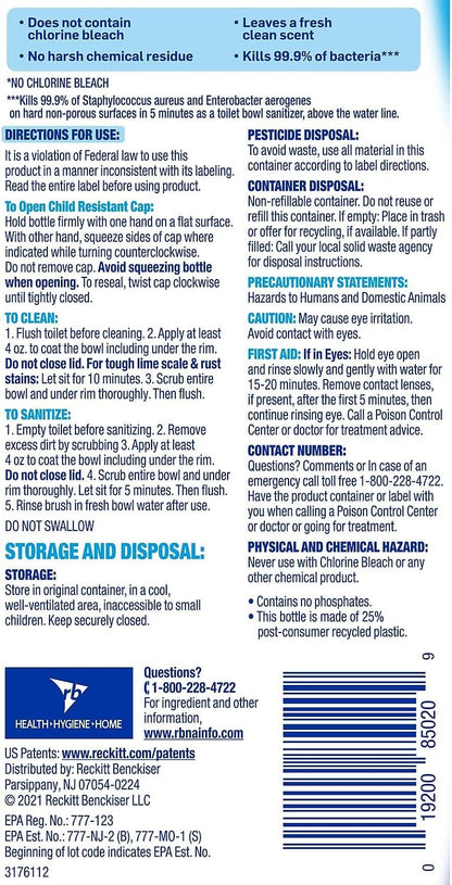 Lysol Hydrogen Peroxide Toilet Cleaner - 24 fl oz (0.8 quart) - Ocean Fresh Scent - Blue - 9/Carton - 98011CT