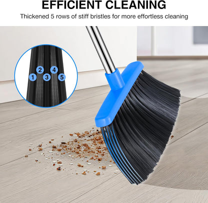 NACENA Broom and Dustpan Set, 52-in Long Adjustable Handle Broom Dustpan Combo with Dustpan Teeth to Automatically Clean Hair Suitable for Home Kitchen Office Hall Floor（Black&Red）