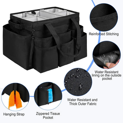 Large Rolling Cleaning Caddy Bag with Detachable Trolley,Cleaning Cart on Wheels with Shoulder Strap,Cleaning Supplies Organizer for Housekeepers,Black
