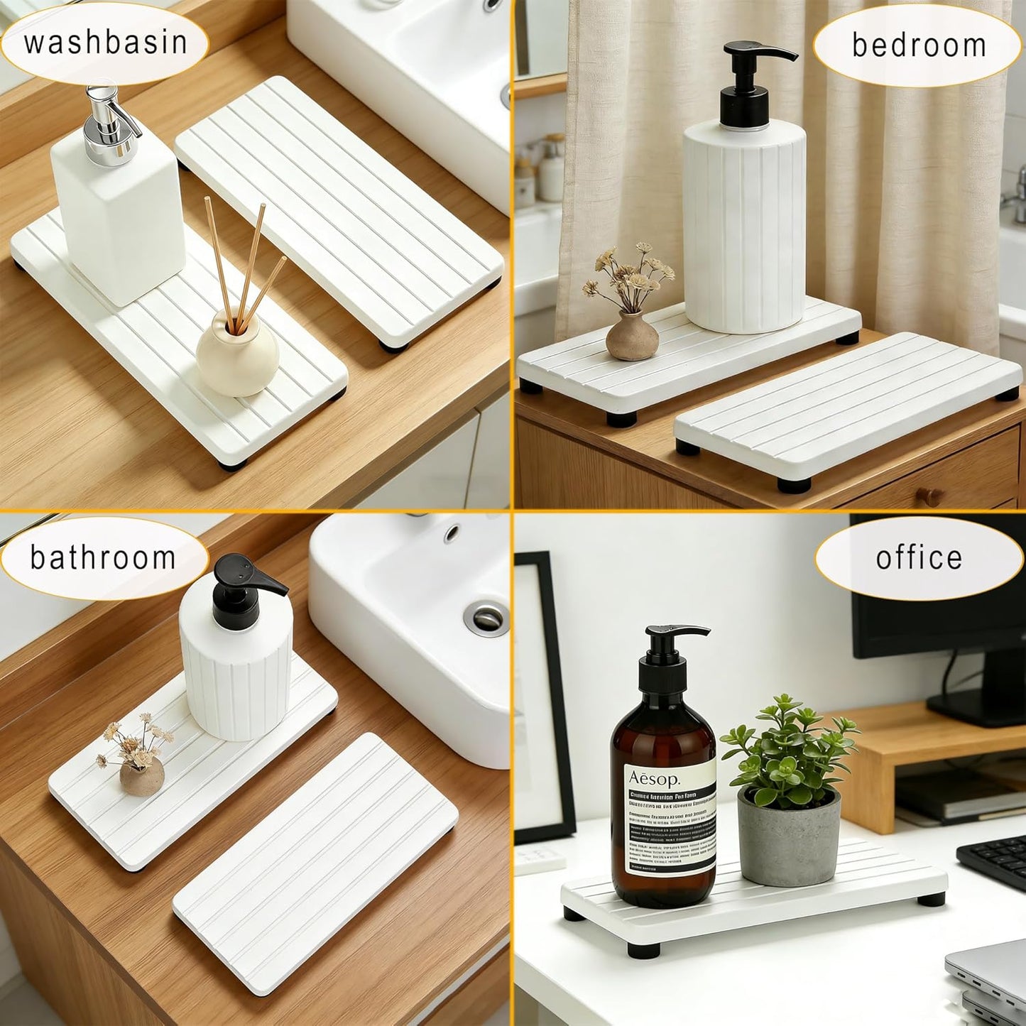 Instant Dry Sink Tray, Anti-Slip Stone Sink Caddy, Durable Kitchen Sink Organizer, Quick Dry Water Absorbing Stone Tray for Bathroom Counter, Stone Soap Tray -Dark Gray