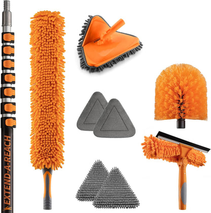 30 Foot High Reach Duster Kit with 5-24 ft Extension Pole // High Ceiling Dusting and Window Cleaning Kit with Telescopic Pole // Baseboard and Wall Washer Mop, Squeegee, Fan Blade & Cobweb Dusters