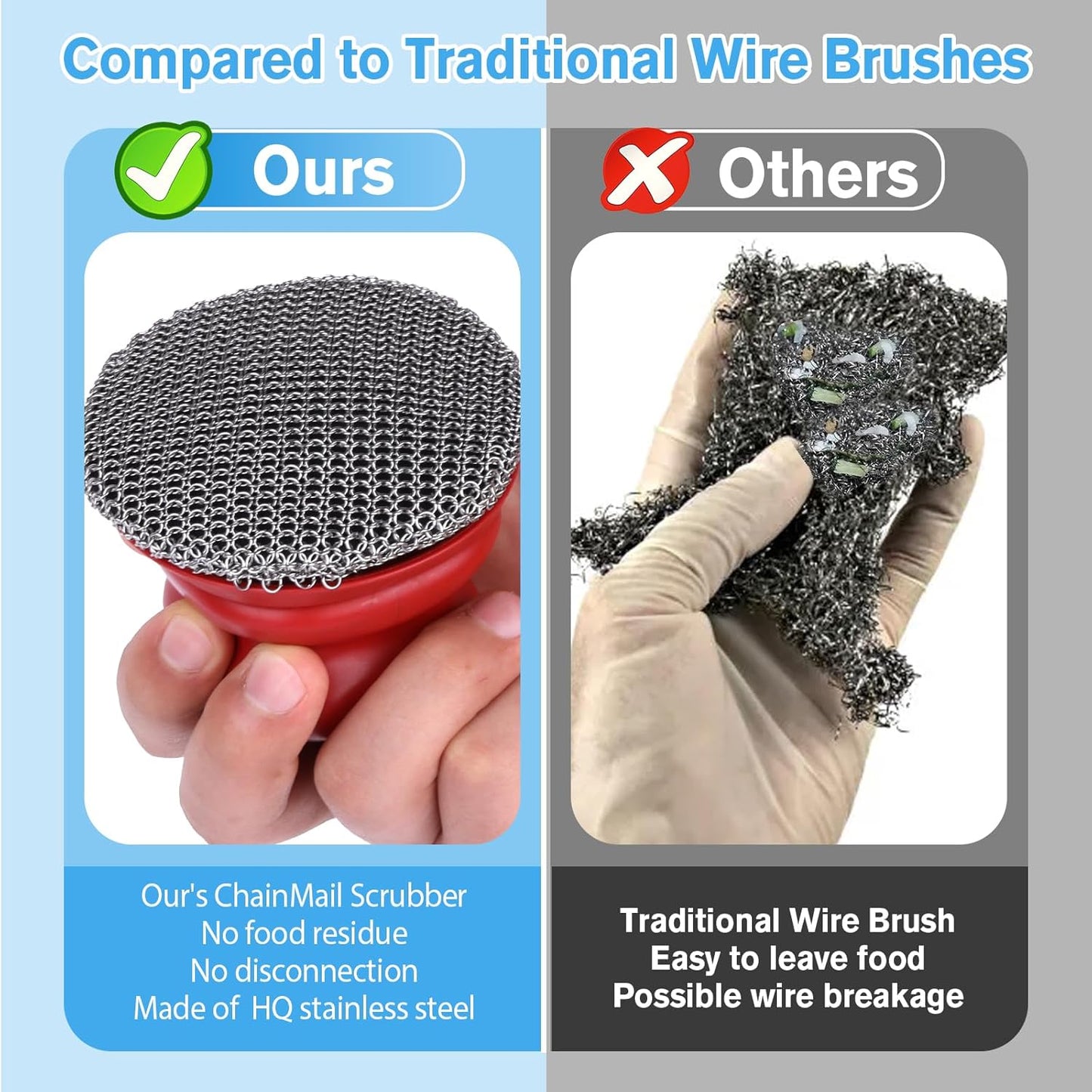 Onewly Cast Iron Scrubber and Scraper, Chain Mail Scrubber Cast Iron for Cleaning Dishes, Stock Pots, Pans, Griddles, Grills, Dish Scouring Pads
