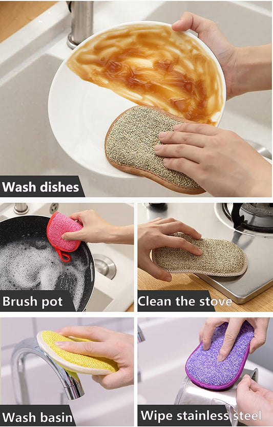 5 Pack Dish Sponges, Microfiber Scrub Sponges for Kitchen,Heavy Duty Non-Scratch Dish Washing Scouring Pads, Soft Dish Scrubbers Scrubbing Pads Cloth for Fast Cleaning Pots Pans Dishes (Random Color)