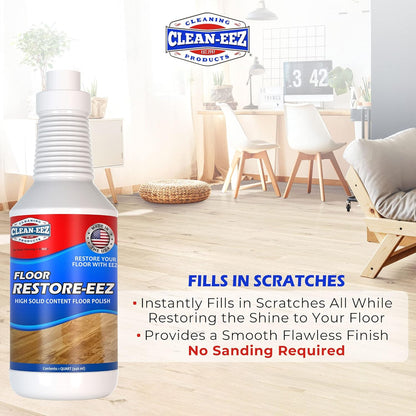 Clean-eez Ultimate Floor Restorer & Polish - Revitalize, Protect, Shine Wood, Laminate, Vinyl, Bamboo, Slate, Terracotta & More (1 Bottle W/Microfiber)