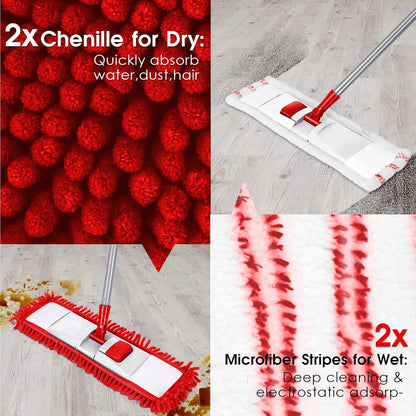 MASTERTOP Microfibre Flat Mop, Extended Wet Dry Large Floor Mop with 5 Reusable Pads & Telescopic Handle, Dust Mops for Laminate Wooden Hard Floor Vinyl Tile Floors Cleaning - Send 1 Cleaning Scraper