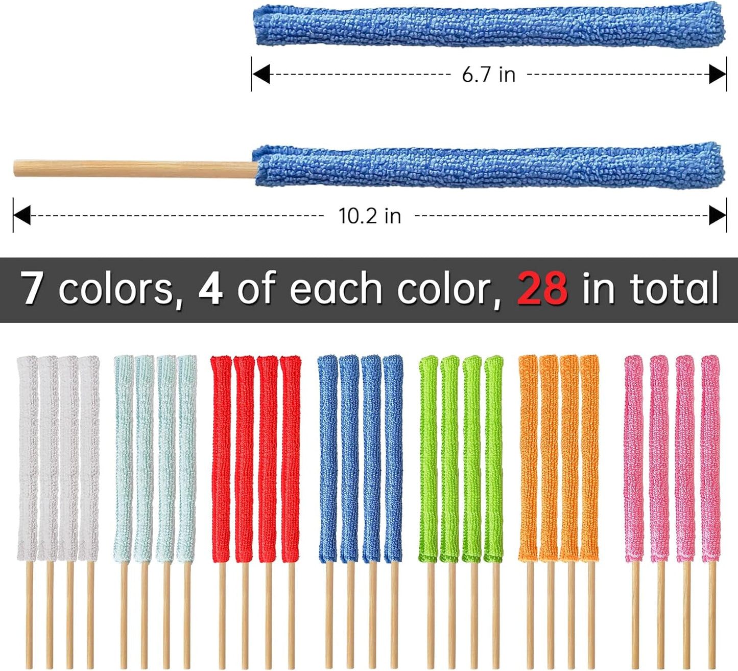 28Pcs Microfiber Detail Duster Sticks Crevice Cleaning Tool, Mini Duster for Cleaning Fan Blade/Ac Vent/Car Vent/Blind/The Smallest Spaces Colorful
