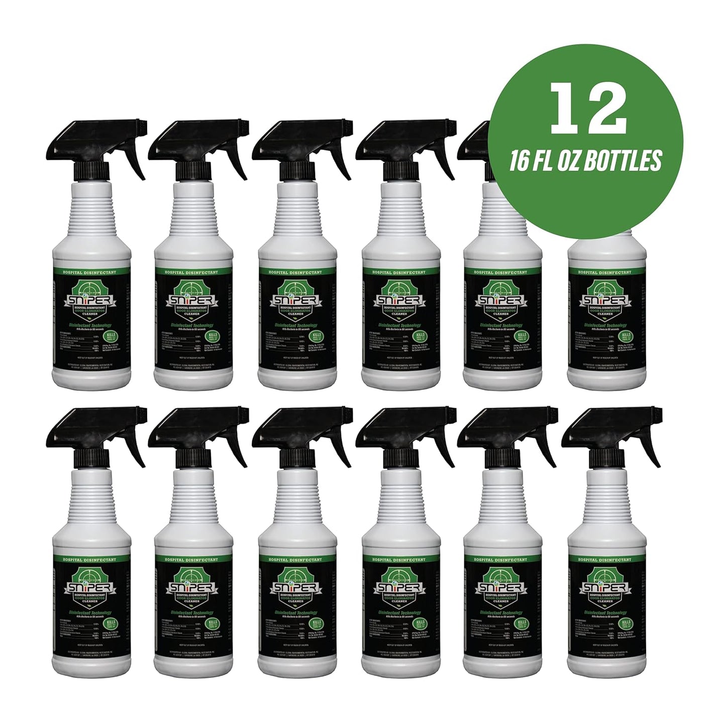 SNiPER Hospital Disinfectant, Odor Eliminator & All-Purpose Cleaner, 16 Ounce Spray, 2-Pack