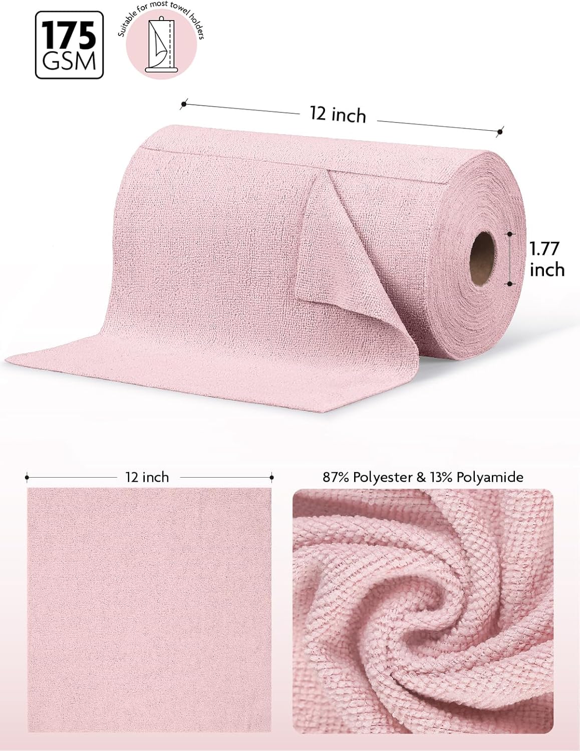 Fantasticlean Microfiber Cleaning Cloth Roll -75 Pack, Tear Away Microfiber Towels, 12" x 12", Reusable, Washable, Scratch Free, Ultra Absorbent Dishcloth for All-Around Cleaning Supplies (White)