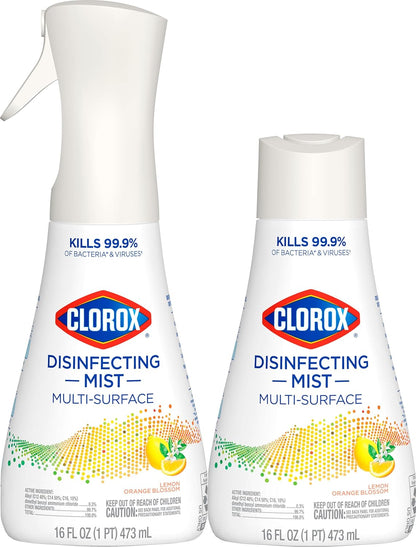 Clorox Disinfecting Mist, Lemon and Orange Blossom, 1 Spray and 1 Refill, 16 oz Each