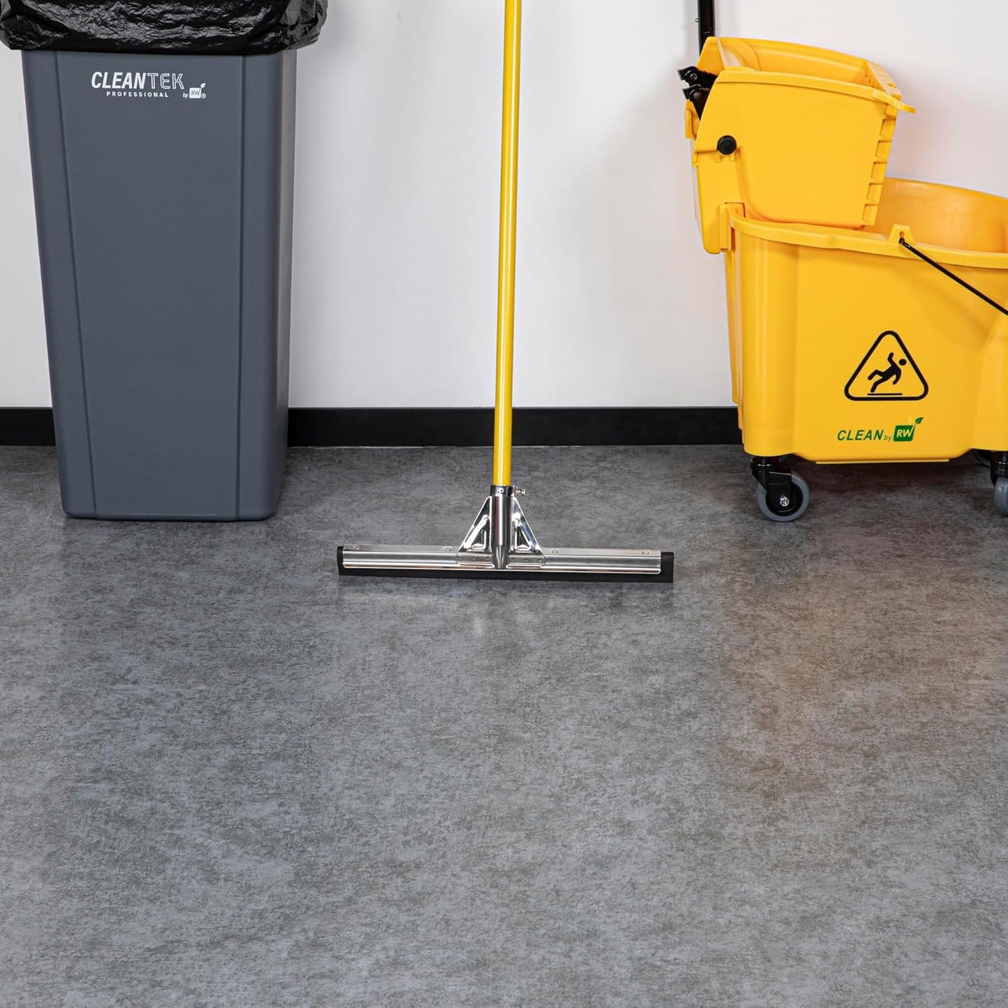 Restaurantware RW Clean 54.3 Inch Non-Slip Handle For Floor Squeegee - Hanging Loop Durable Yellow Iron Handle