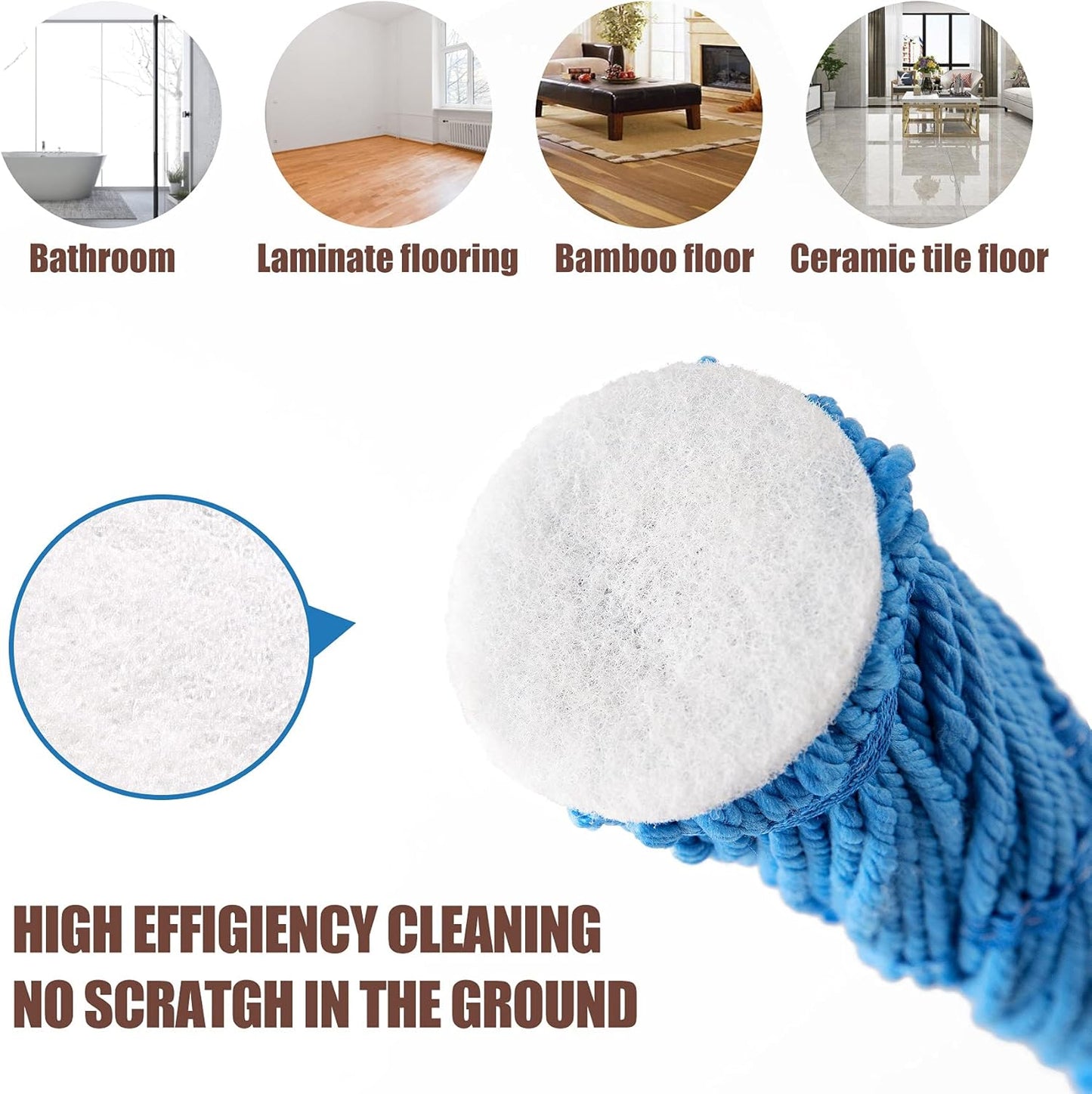 Eyliden Mop with 2 Reusable Microfiber Heads, Easy Wringing Twist Mop, 57.5 inch Long Handle, Wet Mops for Floor Cleaning, Commercial Household Clean Hardwood, Vinyl, Tile, and More (White)