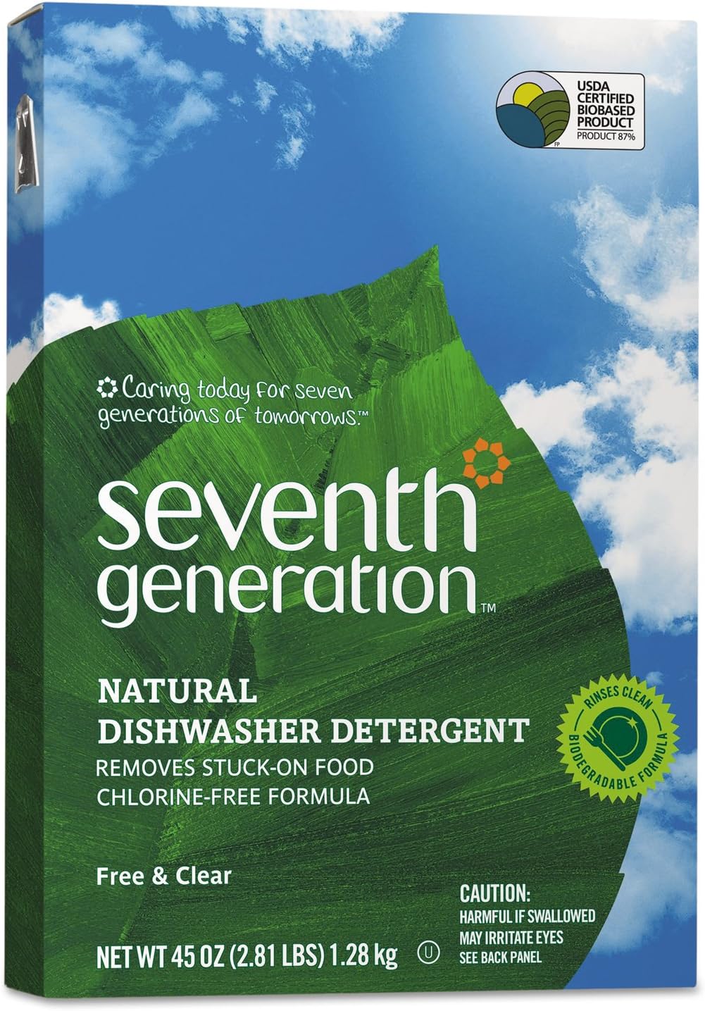 Seventh Generation Dishwasher Detergent Powder 2-Pack + Rinse Aid, Free & Clear, Biodegradable, Plant-Based & Fragrance-Free, Septic Safe