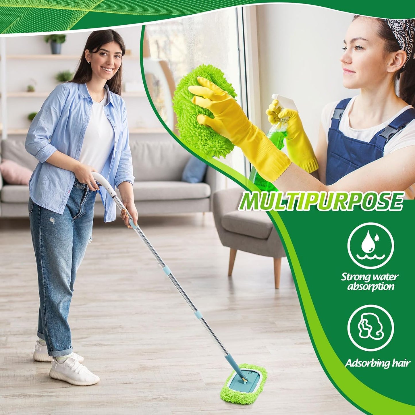 Toulite 2 Pcs Reusable Mop Refill Pads Replacement Compatible with Most XL Sweeper 17" x 5" Microfiber Mops Head Floor Cleaning Supplies (Handle is Not Included)
