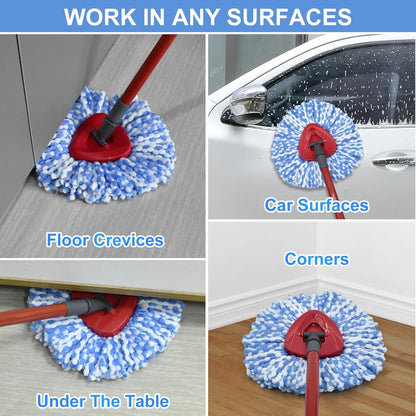 Spin Mop Replace Head, Base, Mop Handle Replacement for OCedar EasyWring 1 Tank System, Include 2 Microfiber Mop Head Replacement, 1 Sturdy Iron 30-58" Mop Handle, 1 Scrubber Head, 1 Spin Base