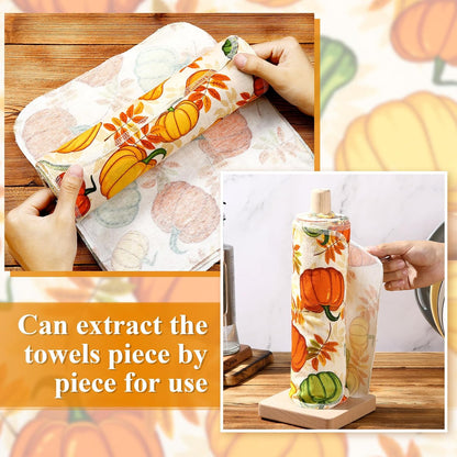 Redbaker 50 Pcs Reusable Paper Towels Paperless Reusable Cotton Cloths Toilet Absorbent Washable Paper Towels with Roll Kitchen Dishcloth for Kitchen Paperless Dishcloths(Stripe)