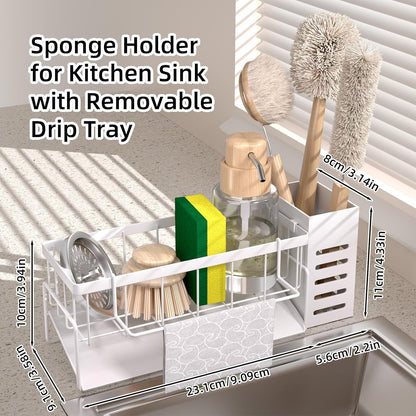 Kitchen Caddy Sink Organizer,Sponge Holder for Kitchen Sink,Dish Soap Dispenser,Kitchen Sink Accessories Countertop Organizer,Stainless Steel Sink Sponge Caddy Over the Sink Shelf