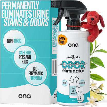 ONA Pet Stain & Odor Eliminator Enzyme Cleaner Spray - Dog & Cat Urine Remover & Deodorizer for Home, Carpet, Furniture & Hardwood Floor - Professional Strength Pet Urine Stain Remover (16oz)