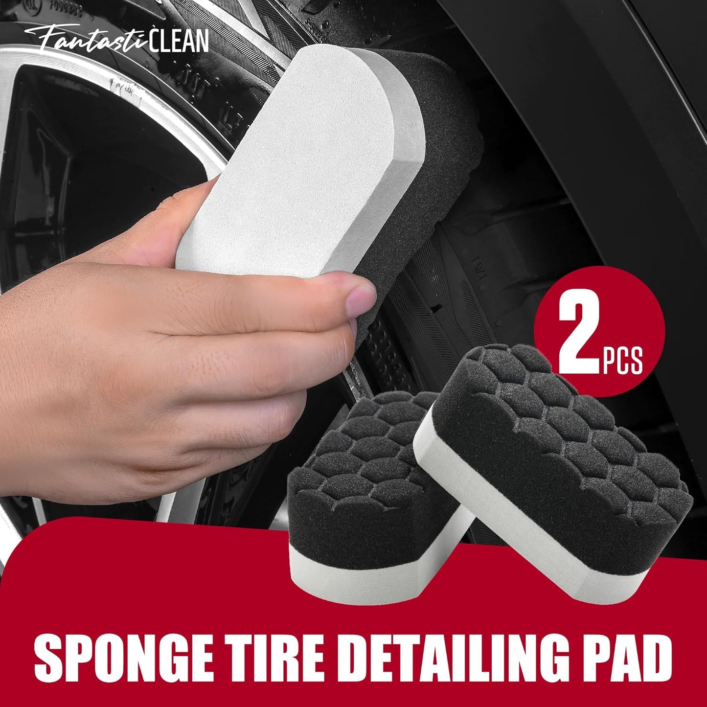 Fantasticlean 7PCS Car Wheel Cleaning Pro Kit, Tire Brush, Soft-bristled Rim Brush, Microfiber Flat Wheel Brush, Double-Ended Detailing Brush, Detailing Pads, Scratch-Free & Multipurpose