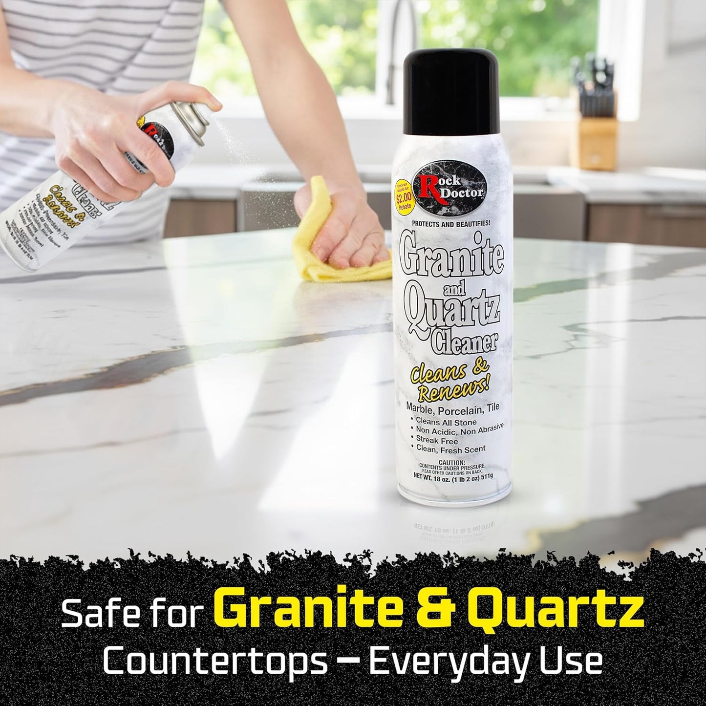 Rock Doctor Granite & Quartz Cleaner Spray 18 oz. Can, Cleans Tile, Marble, Kitchen Countertop, and Natural Stone Surfaces, Streak-Free Shine (6Pack)