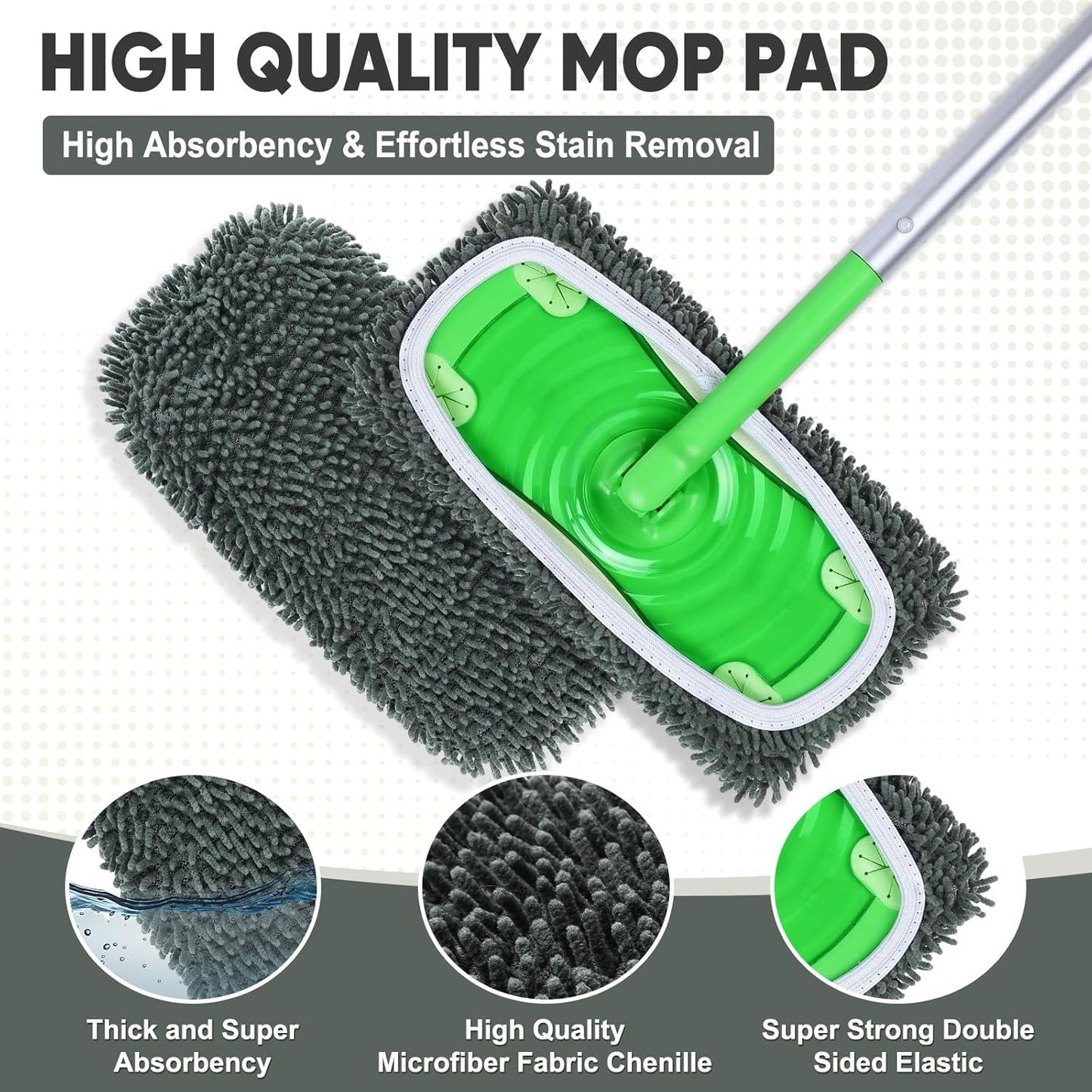 6 Pack Reusable Mop Pads Compatible with Swiffer Sweeper, Chenille Mop Refill Pads, Dry & Wet Mopping Cloths for Floor Cleaning -Pink