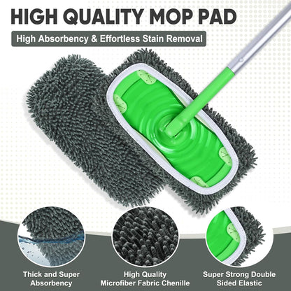 6 Pack Reusable Mop Pads Compatible with Swiffer Sweeper, Chenille Mop Refill Pads, Dry & Wet Mopping Cloths for Floor Cleaning -Pink