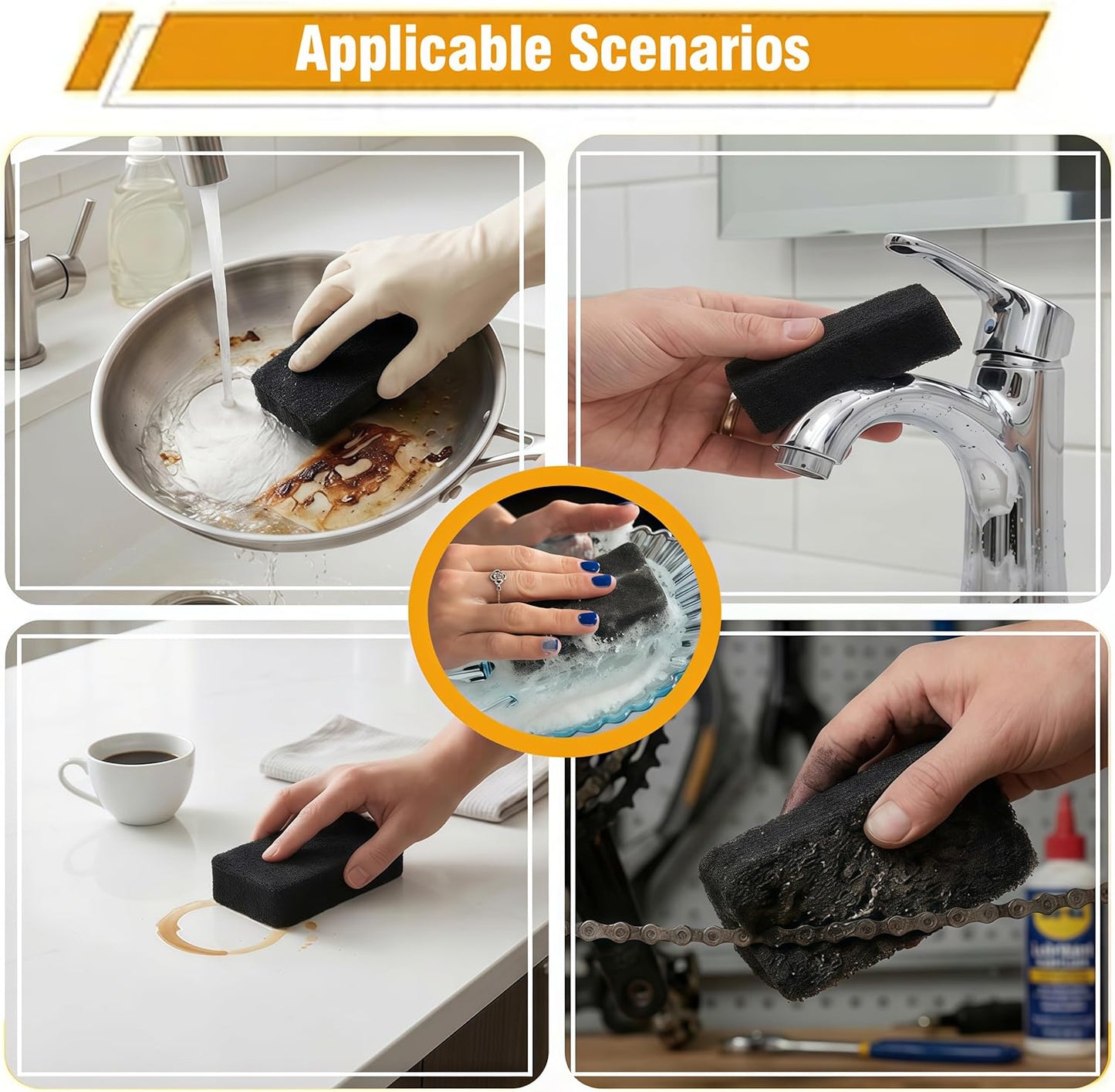 Dish Sponges for Kitchen, Individually Wrapped Dishwashing Sponges, Non Scratch Scrub Sponges for Dishes, Pots, Pans and Sink, Multipurpose Cleaning (Black and White)