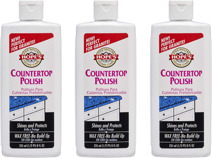 HOPE'S Countertop Restoration Polish - Shines and Protects with No Build-Up - Streak-Free Kitchen Counter Cleaner - Quartz, Marble, Corian, Laminate, Granite Countertop Cleaner, 8 Fl Oz, Pack of 1