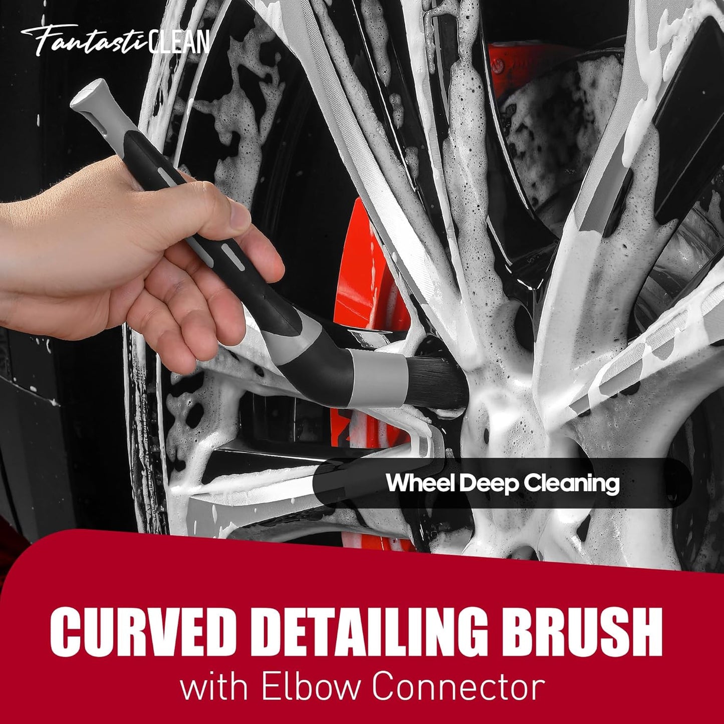 Fantasticlean 7PCS Car Wheel Cleaning Pro Kit, Tire Brush, Soft-bristled Rim Brush, Microfiber Flat Wheel Brush, Double-Ended Detailing Brush, Detailing Pads, Scratch-Free & Multipurpose