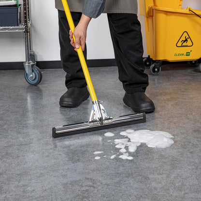 Restaurantware RW Clean 54.3 Inch Non-Slip Handle For Floor Squeegee - Hanging Loop Durable Yellow Iron Handle