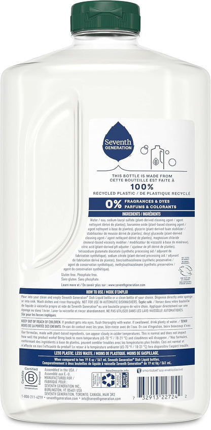 Seventh Generation Dish Soap Refill, Free & Clear, 50 fl oz, 3 Pack, Plant-Based Dishwashing Liquid for Grease & Tough Food Messes, For Sensitive Skin