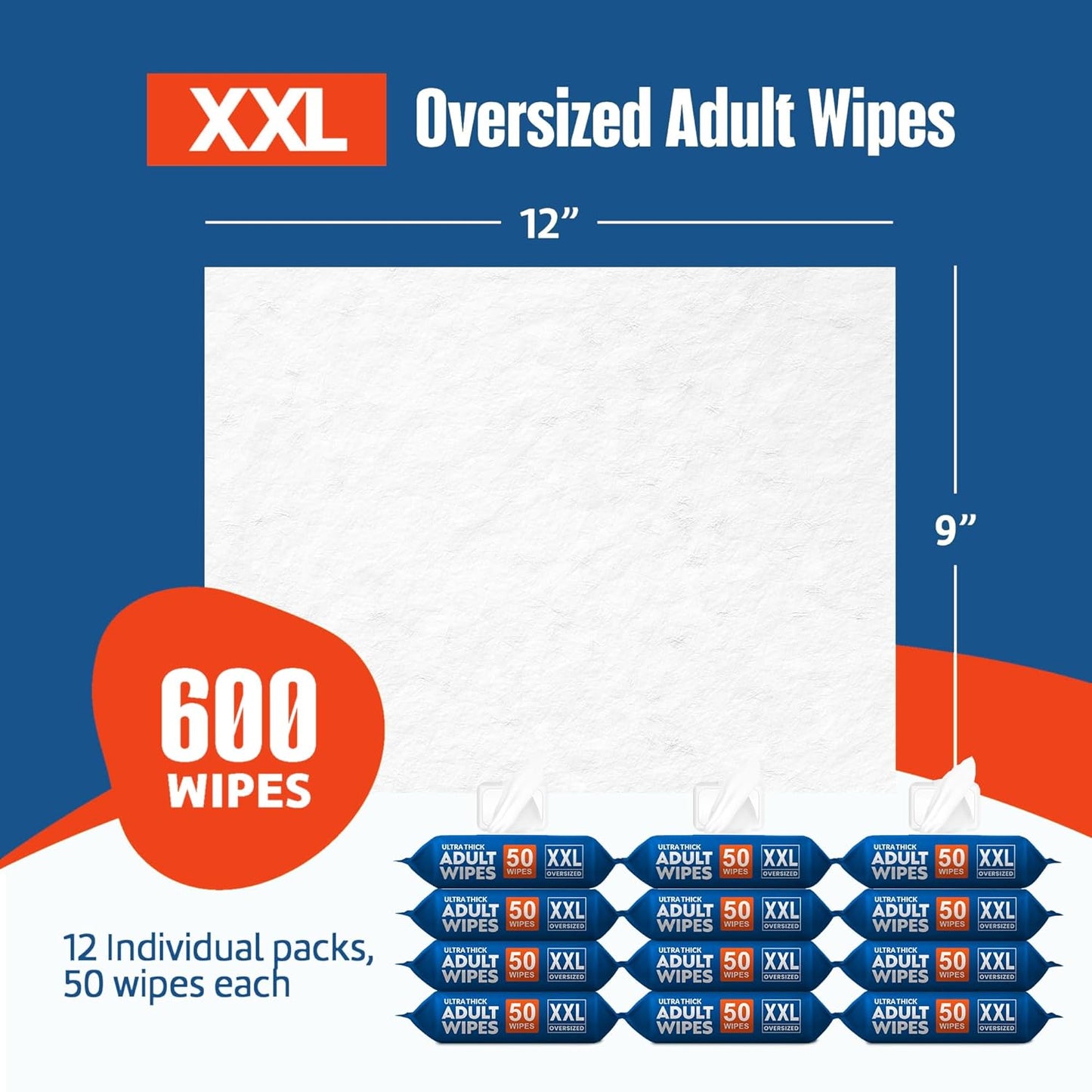 Adult Wipes for Elderly 4 Pack - Extra Large Extra Thick No-Rinse Bathing Wet Wipes for Adults - Incontinence Shower Alternative Disposable Washcloths - Fragrance-Free XXL