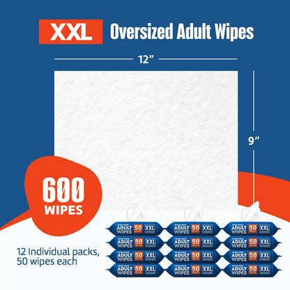 Adult Wipes for Elderly 4 Pack - Extra Large Extra Thick No-Rinse Bathing Wet Wipes for Adults - Incontinence Shower Alternative Disposable Washcloths - Fragrance-Free XXL