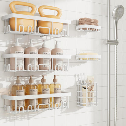 Veken Shower Caddy 6-Pack, Advanced Rustproof Design, No Drilling Adhesive Shelves, Rack with Soap Holder, Large Capacity Bathroom Organizers and Storage, Wall-Mounted, Gifts for Women Mom