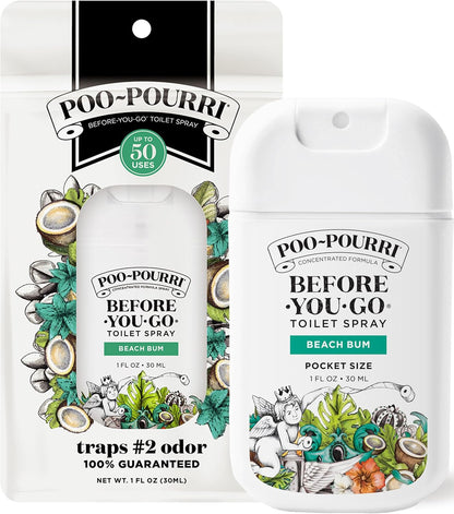 Poo-Pourri Before-You-Go Pocket Toilet Spray, Travel Essentials, Beach Bum, 1 Fl Oz, Up to 50 Uses, On-The-Go Bathroom Odor Deodorizer with Essential Oils, TSA Approved Size, Coconut Orchid Scent