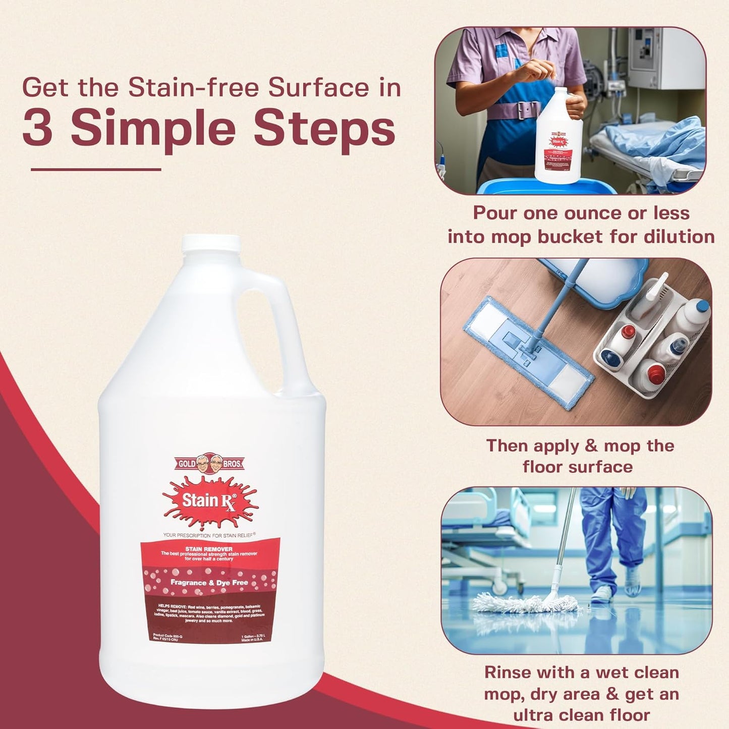 Stain Remover, Effectively Eliminates Stains from Wine, Berries & Blood on Fabrics, Carpets, Upholstery & Jewelry, Dye-Free, Free from Bleach, Peroxides & Phosphates, Made in USA, 10 oz