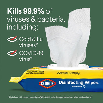 Clorox Disinfecting Wipes Flex Pack, Bleach Free, Fresh Scent, 75 Count (Pack May Vary)