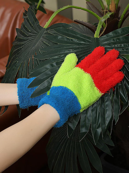 Patelai 3 Pairs Microfiber Plant Dusting Gloves Leaf Cleaning Gloves for Indoor Plants, Blinds, Furniture, House (Green Yellow,Blue,Pink,Medium)