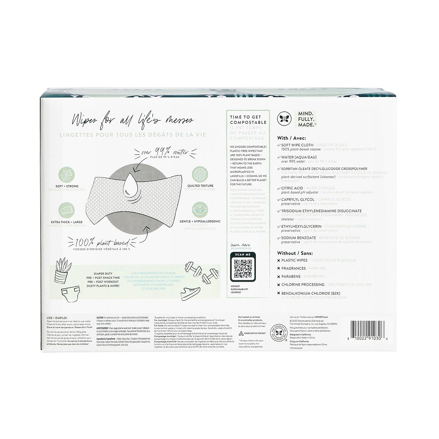 The Honest Company Hypoallergenic Multi-Use Baby Wipes for Sensitive Baby Skin, Rose Blossom, 60 Count