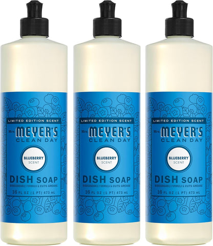 Mrs. MEYER'S CLEAN DAY Liquid Dish Soap, Blueberry Scent, 16 Fl Oz Bottle - 3 Pack