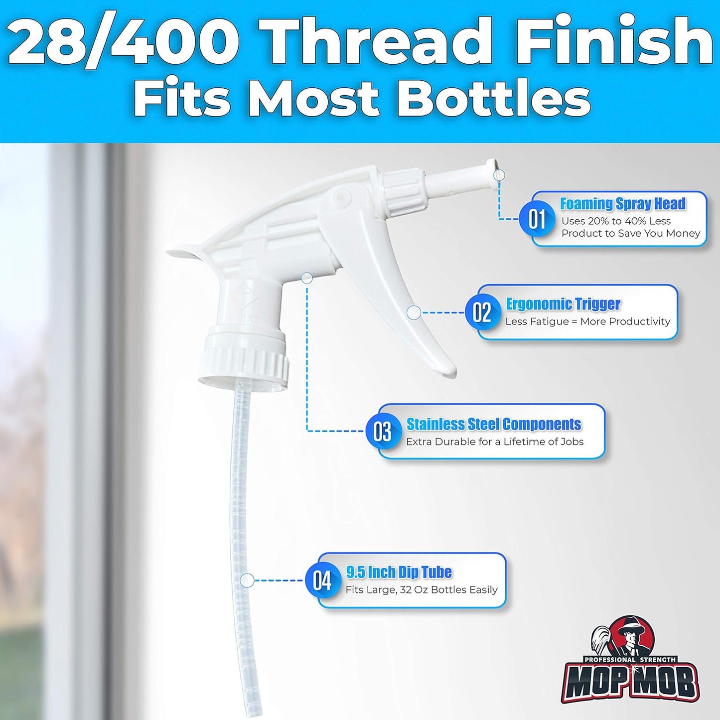 Dirt Lifting Durable Foaming Spray Heads 3 Pk. Best Heavy Duty Nozzle Replacements for Large 32 Oz Plastic or Glass Bottles. Perfect Foam Nozzles for House and Bathroom Cleaning or Auto Detailing.