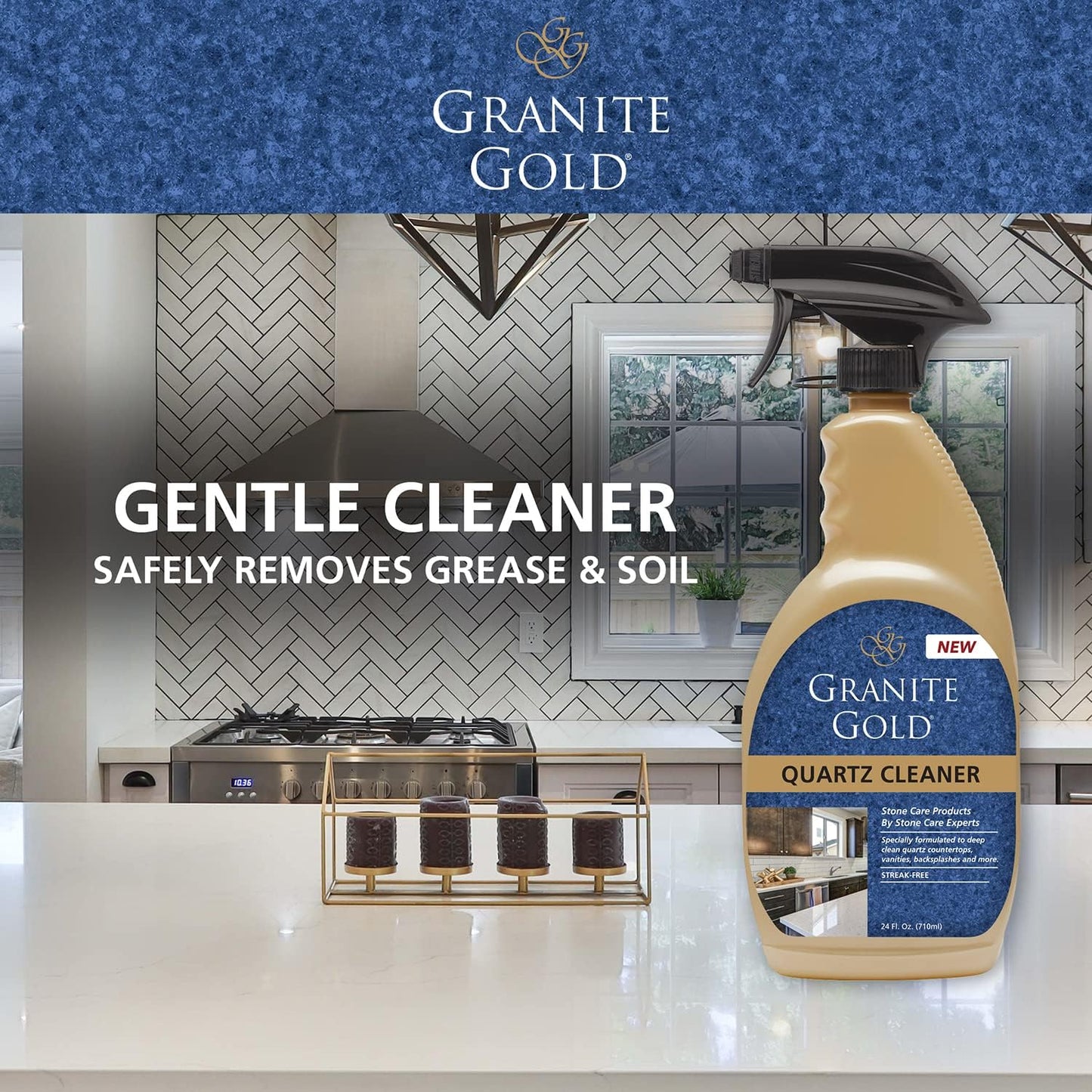 Granite Gold Quartz Cleaner Spray for Caesarstone, Cambria, Silestone and All Other Quartz Countertop Surfaces, 64 Fluid Ounces and 2 x 24 Fluid Ounces