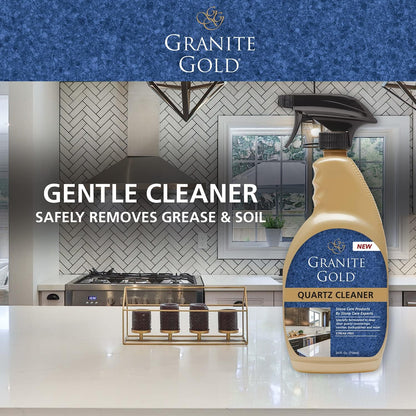 Granite Gold Quartz Cleaner Spray for Caesarstone, Cambria, Silestone and All Other Quartz Countertop Surfaces, 64 Fluid Ounces and 2 x 24 Fluid Ounces